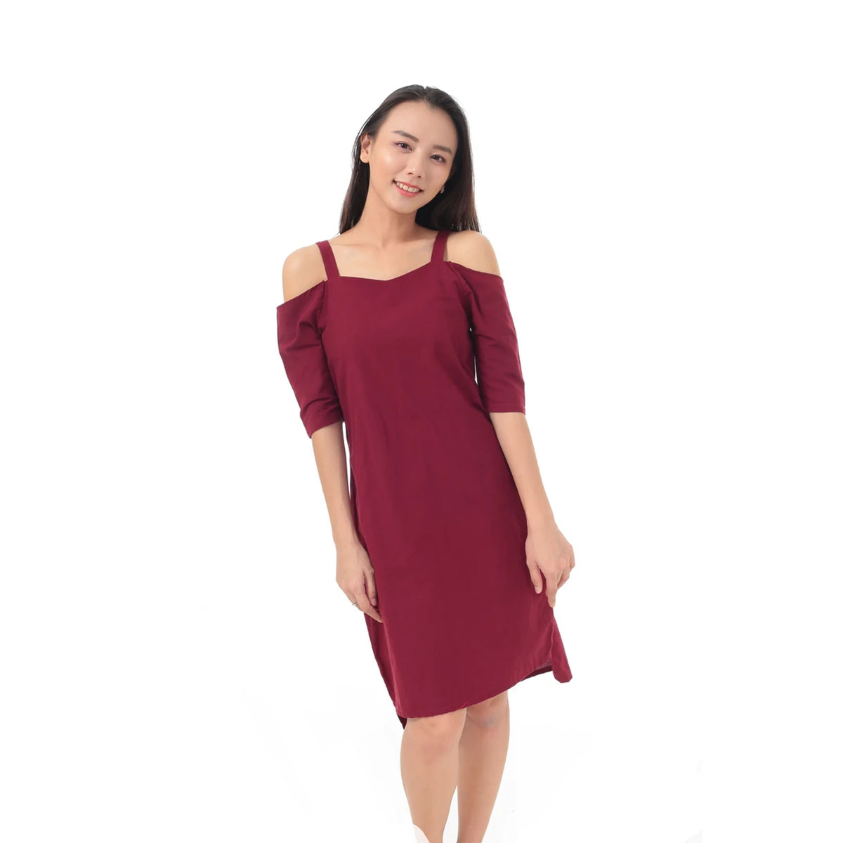 Shop Online 3bulbs Felix Dress in Maroon Kedai Matdespatch