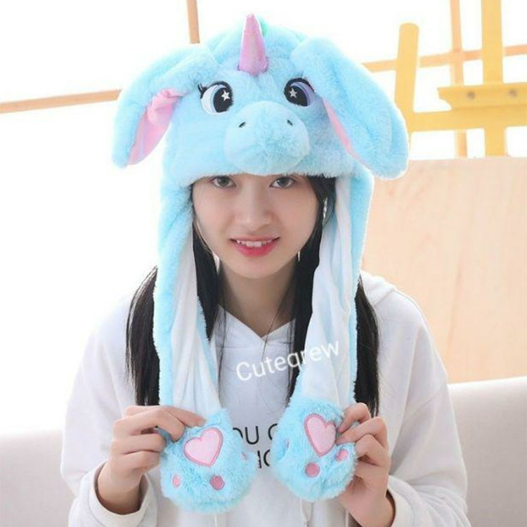 Shop Online Fluffy Cute Plushy Hat - Unicorn Blue - Kedai 