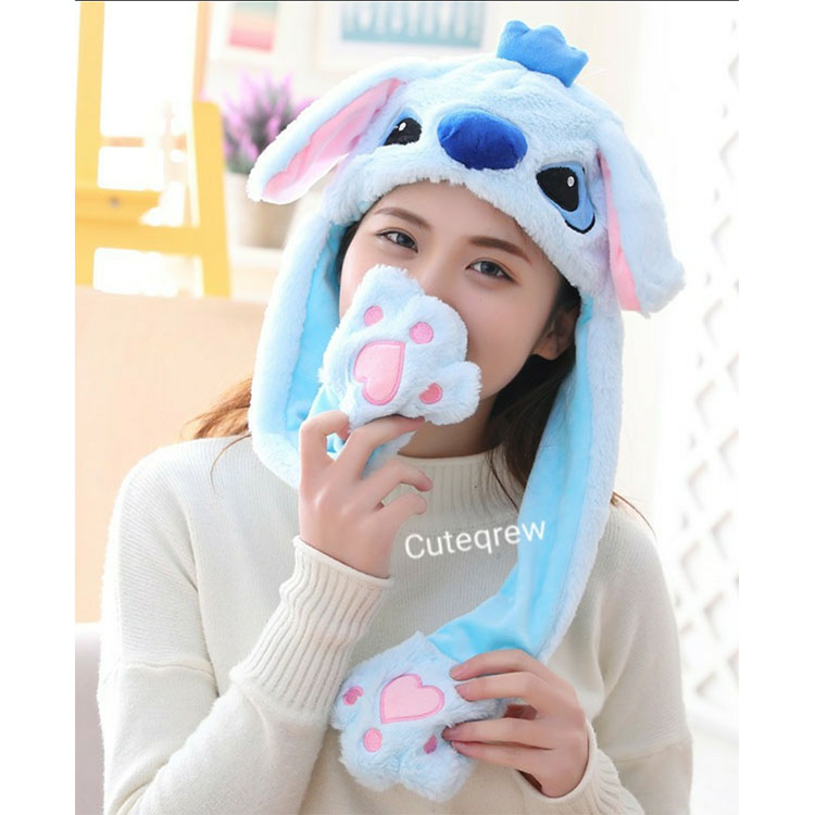 Shop Online Fluffy Cute Plushy Hat - Blue Stitch - Kedai 